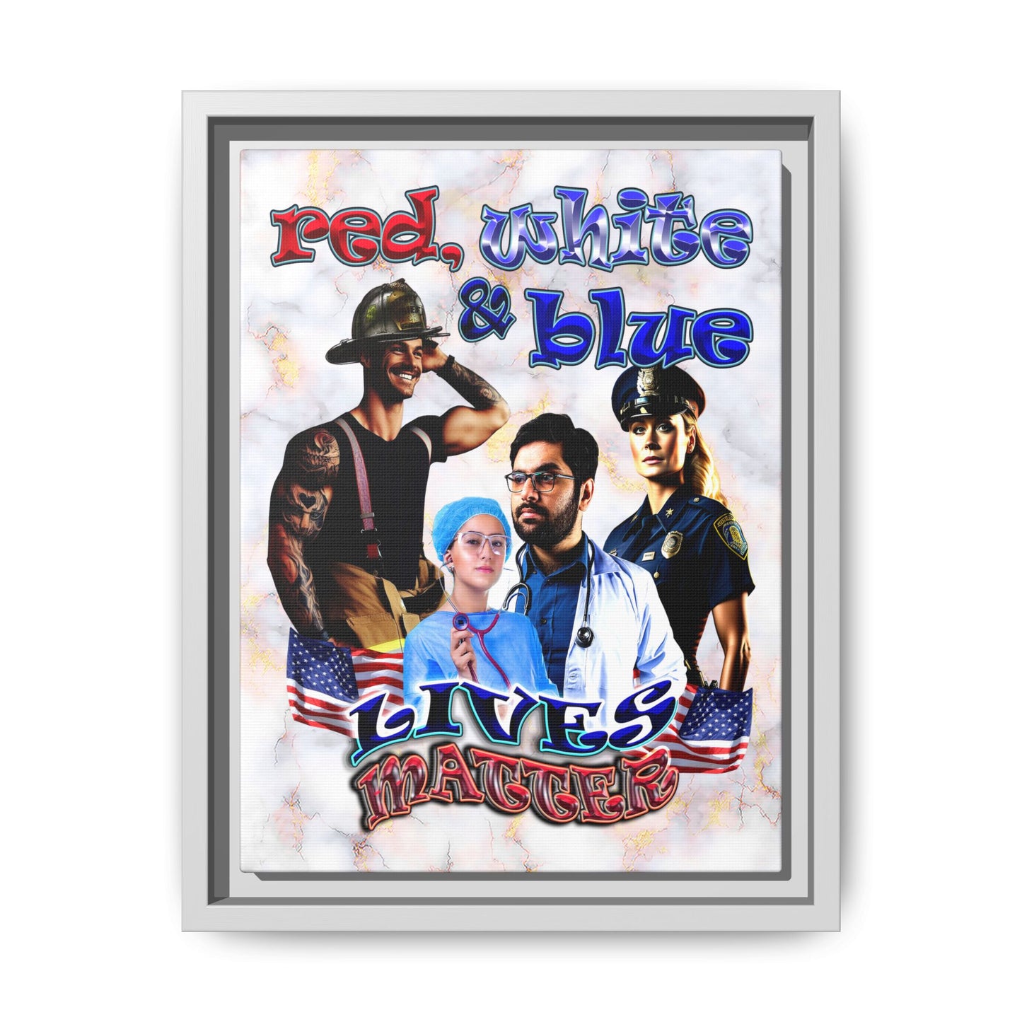 rw&b lives matter - framed canvas art (white marble)