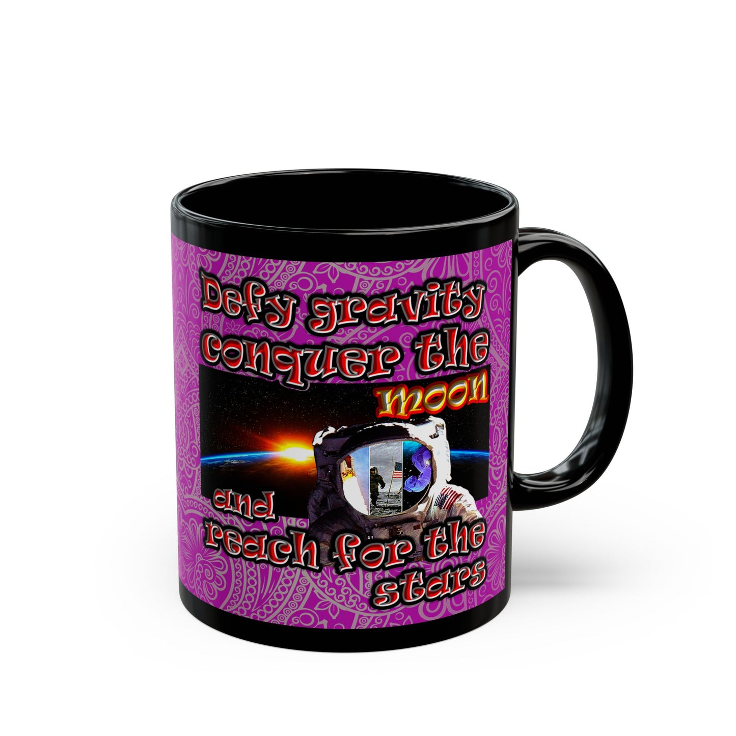 defy conquer reach - Black Mug (pink swirl)