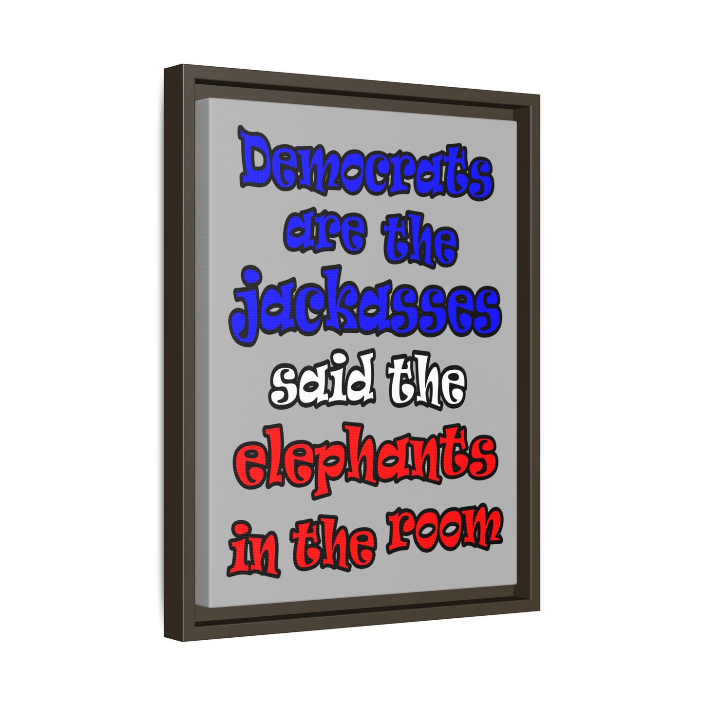 donkeys and elephants - framed canvas art (light grey)