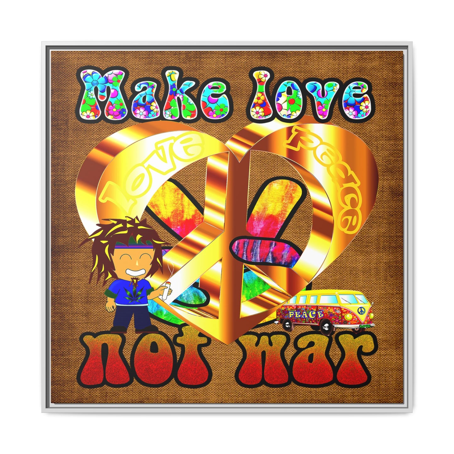 love peace - framed canvas art (brown papyrus)