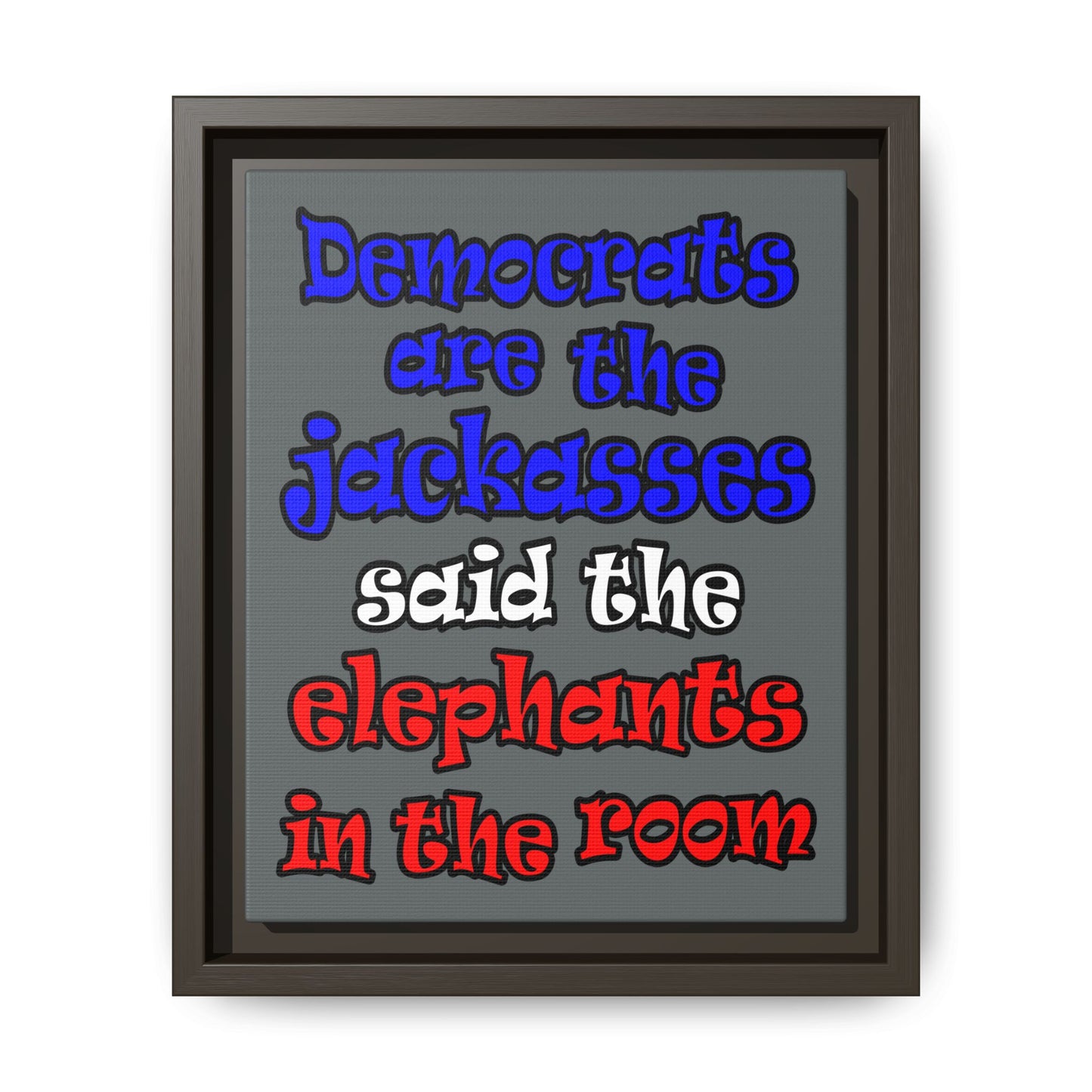 donkeys and elephants - framed canvas art (dark grey)