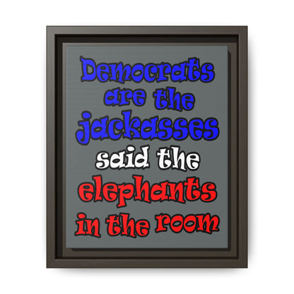 donkeys and elephants - framed canvas art (dark grey)