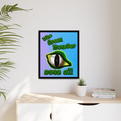 green monster - framed canvas art (light blue-purple wave)