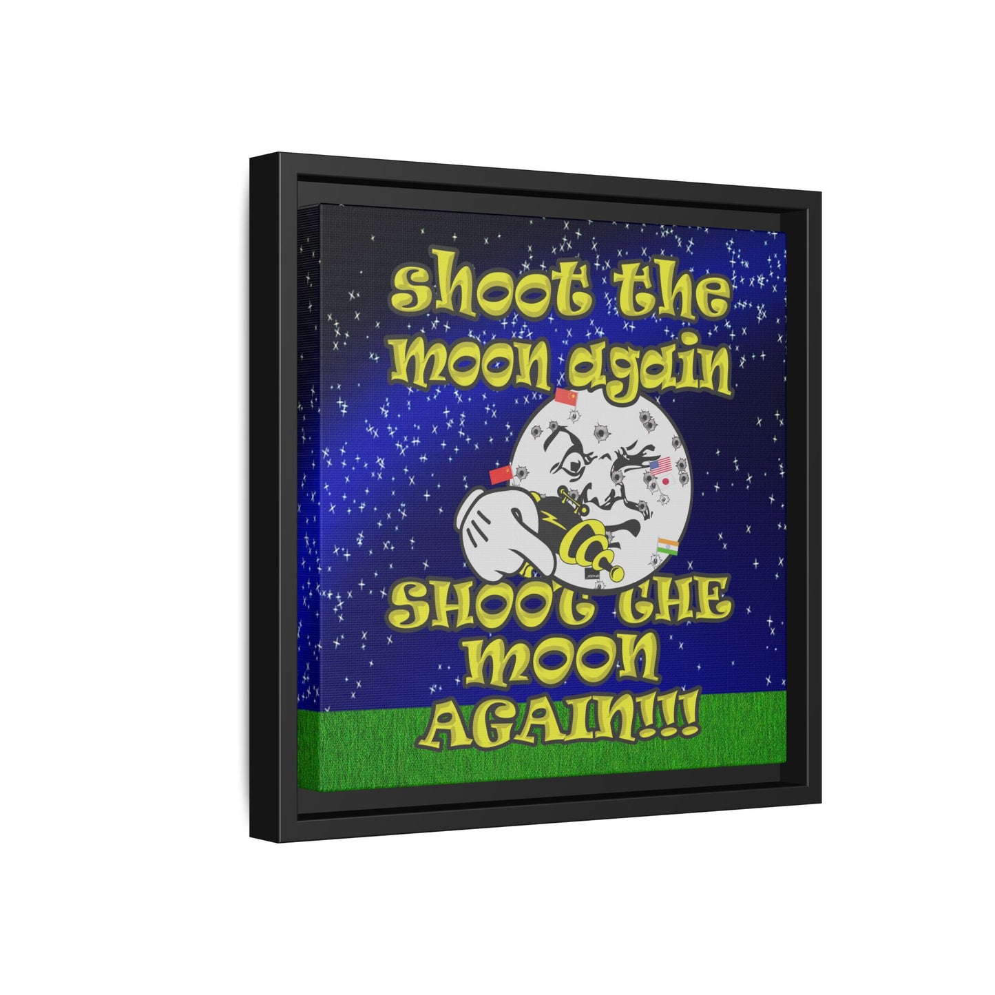 shoot the moon again - framed canvas art ('snoops' background)