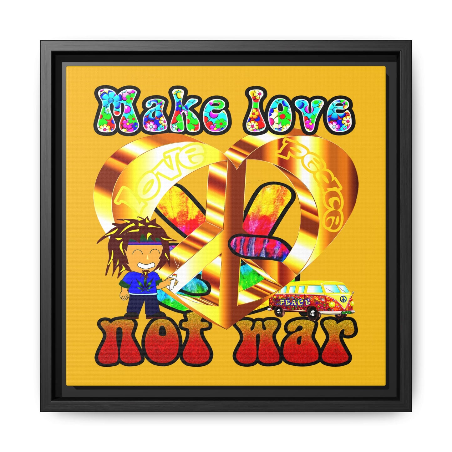 love peace - framed canvas art (yellow)