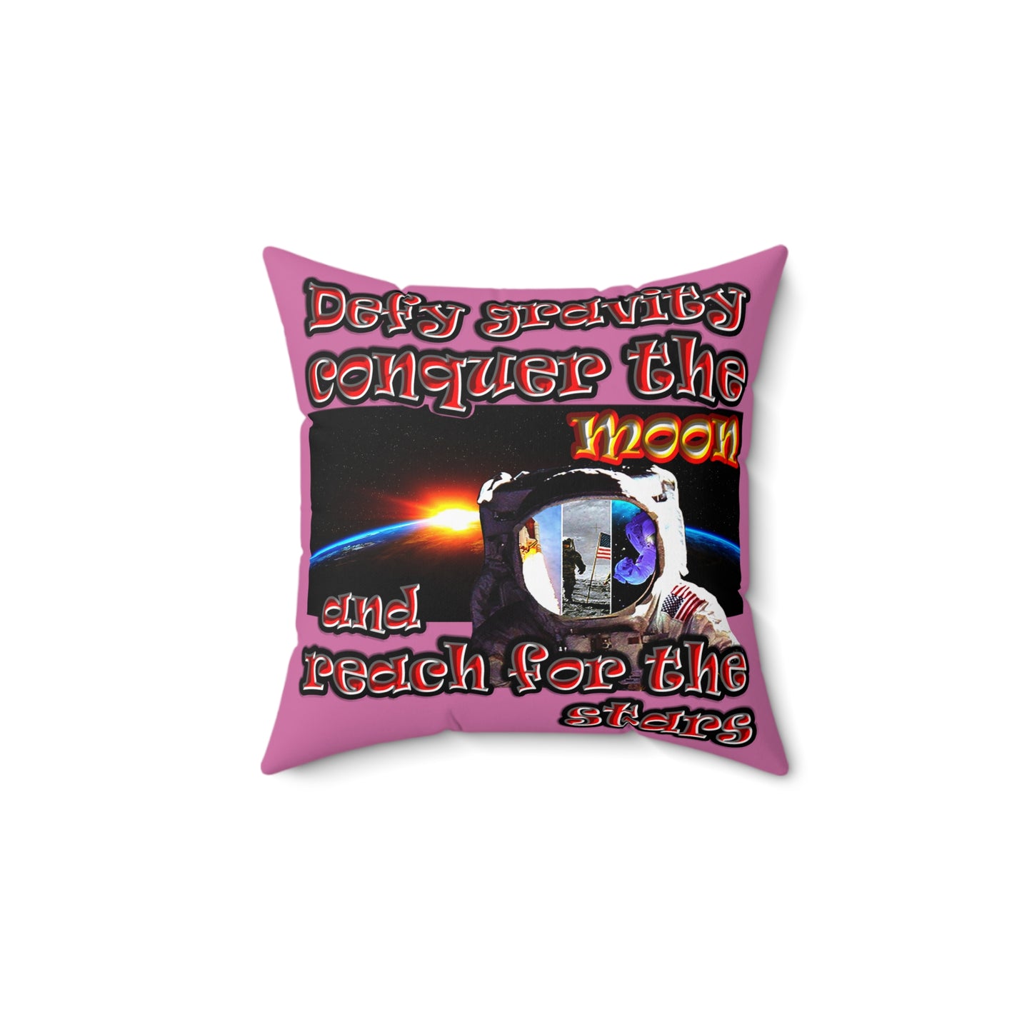 defy conquer reach - Spun Polyester Square Pillow - (light pink)