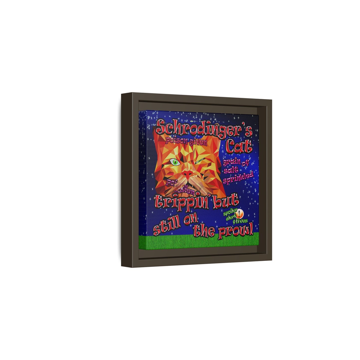 schrodinger's cat - framed canvas art ('snoops' background)