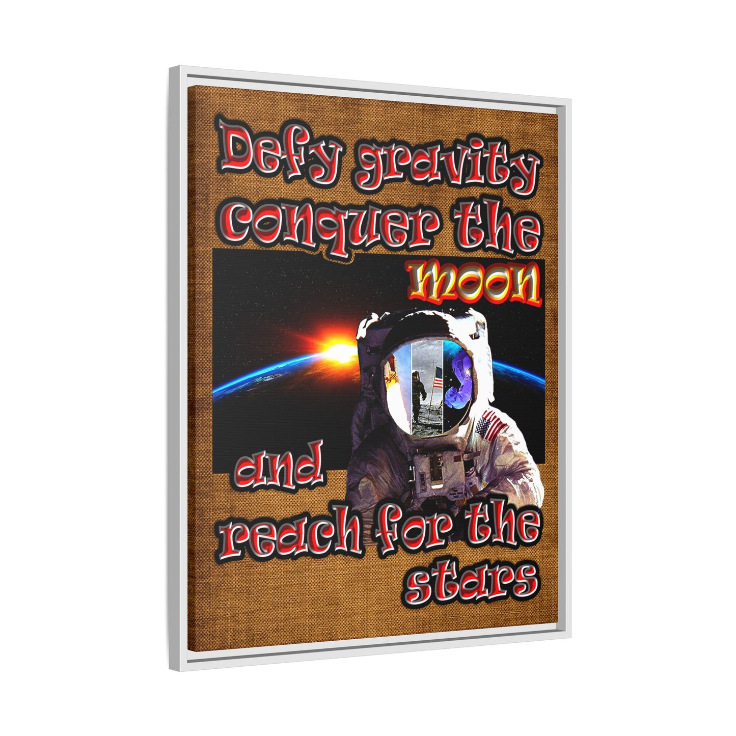 defy conquer reach - framed canvas art (brown papyrus)