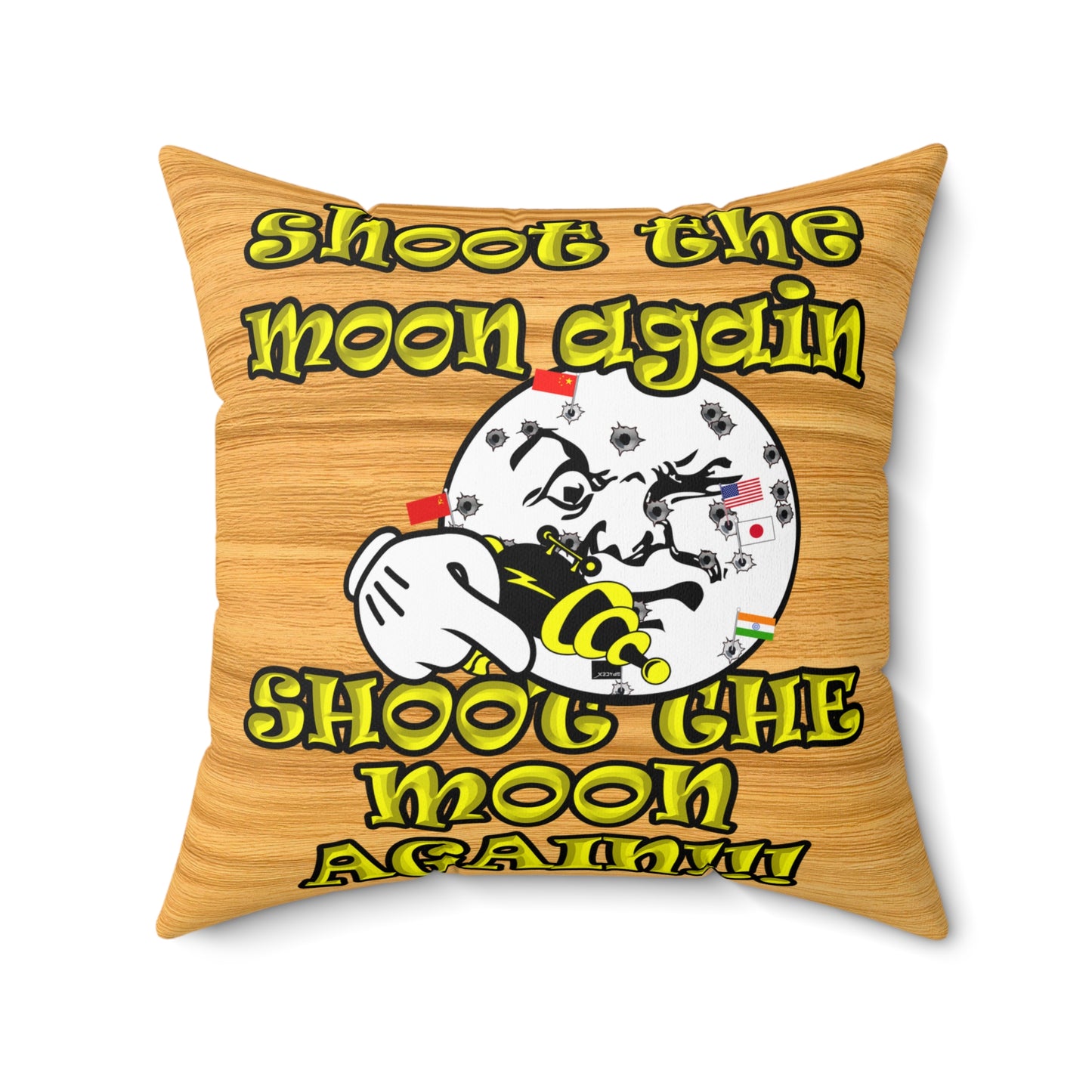 shoot the moon again - Spun Polyester Square Pillow - (butterscotch wood finish)