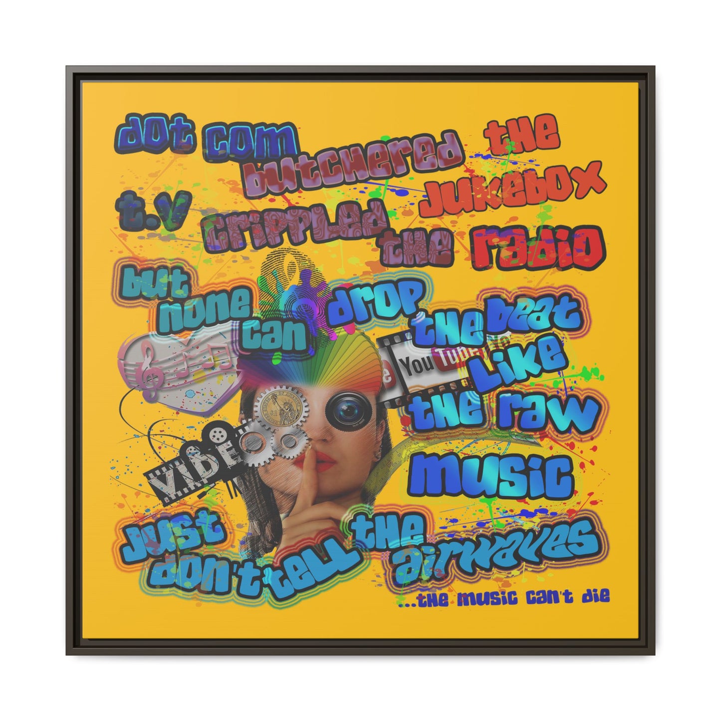 drop the beat - framed canvas art (yellow)