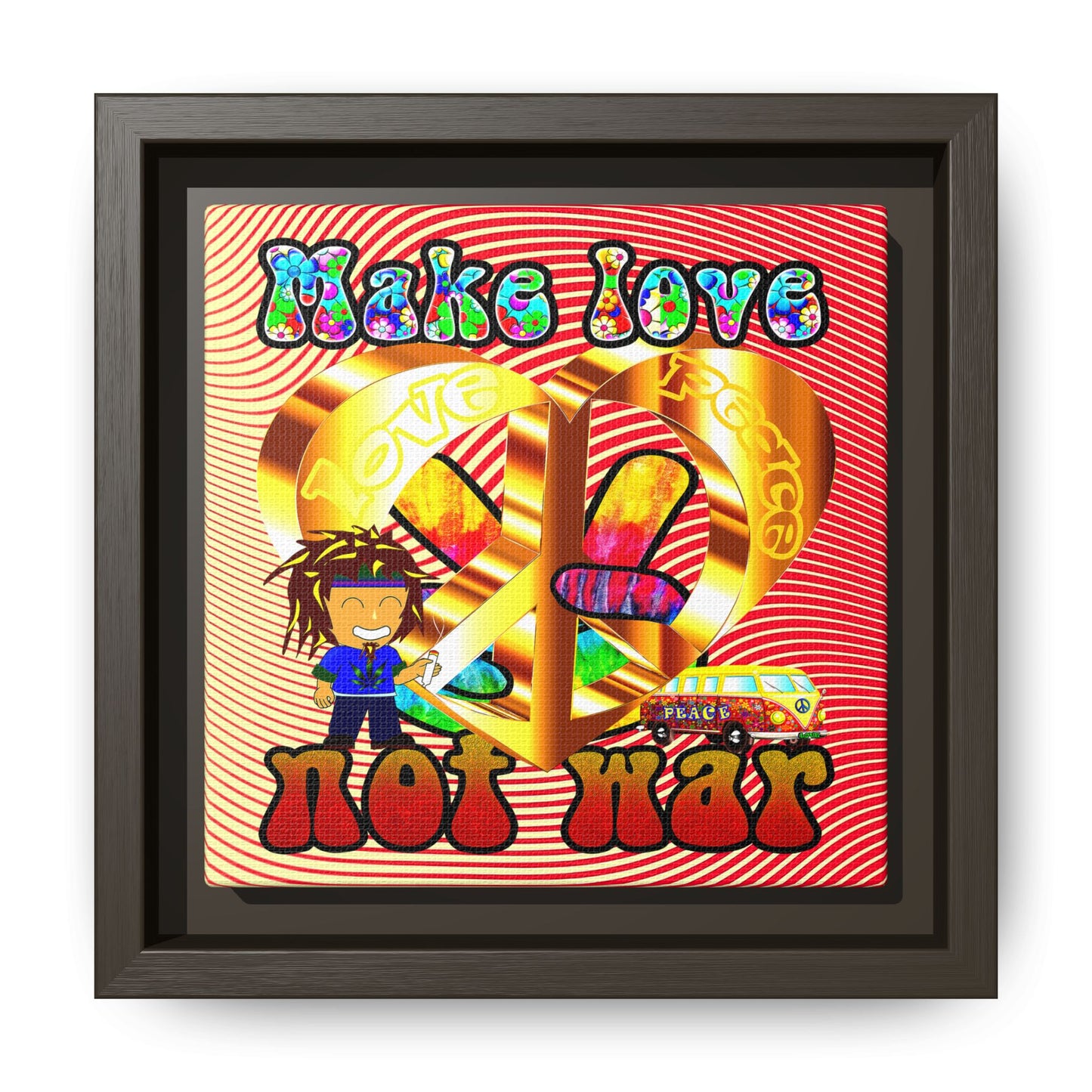 love peace - framed canvas art (yellow-orange wave)