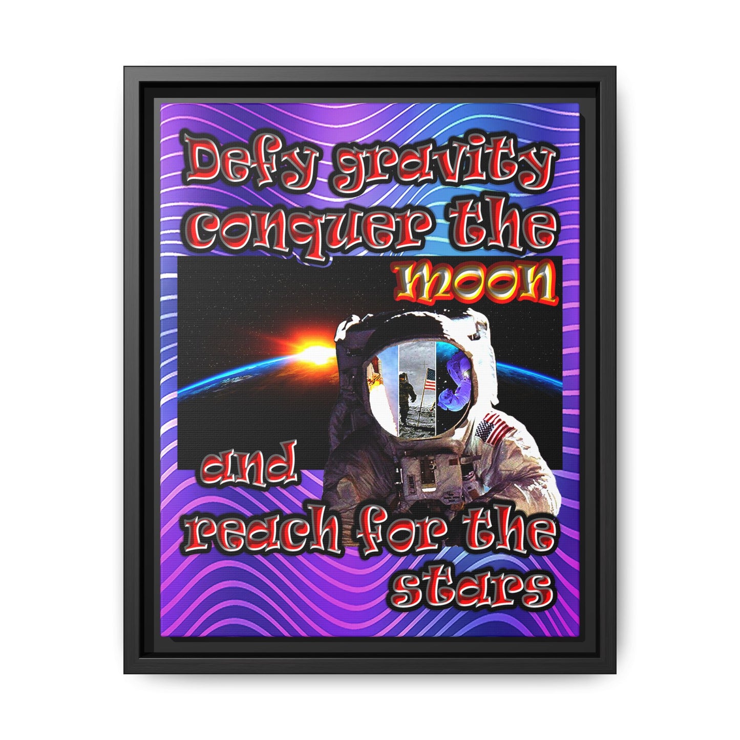 defy conquer reach - framed canvas art (purple wave)