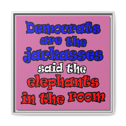 donkeys and elephants - framed canvas art (light pink)
