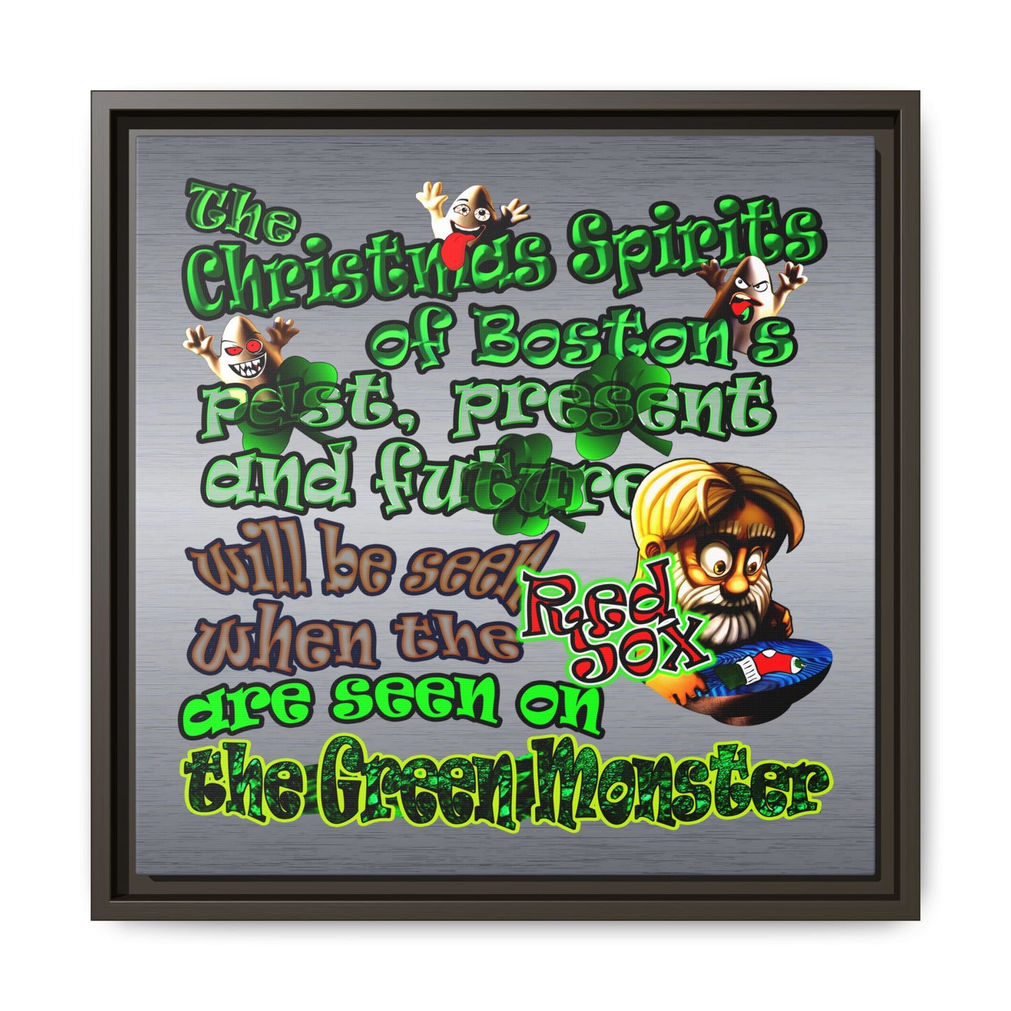 christmas spirits of boston - framed canvas art (brushed nickel)
