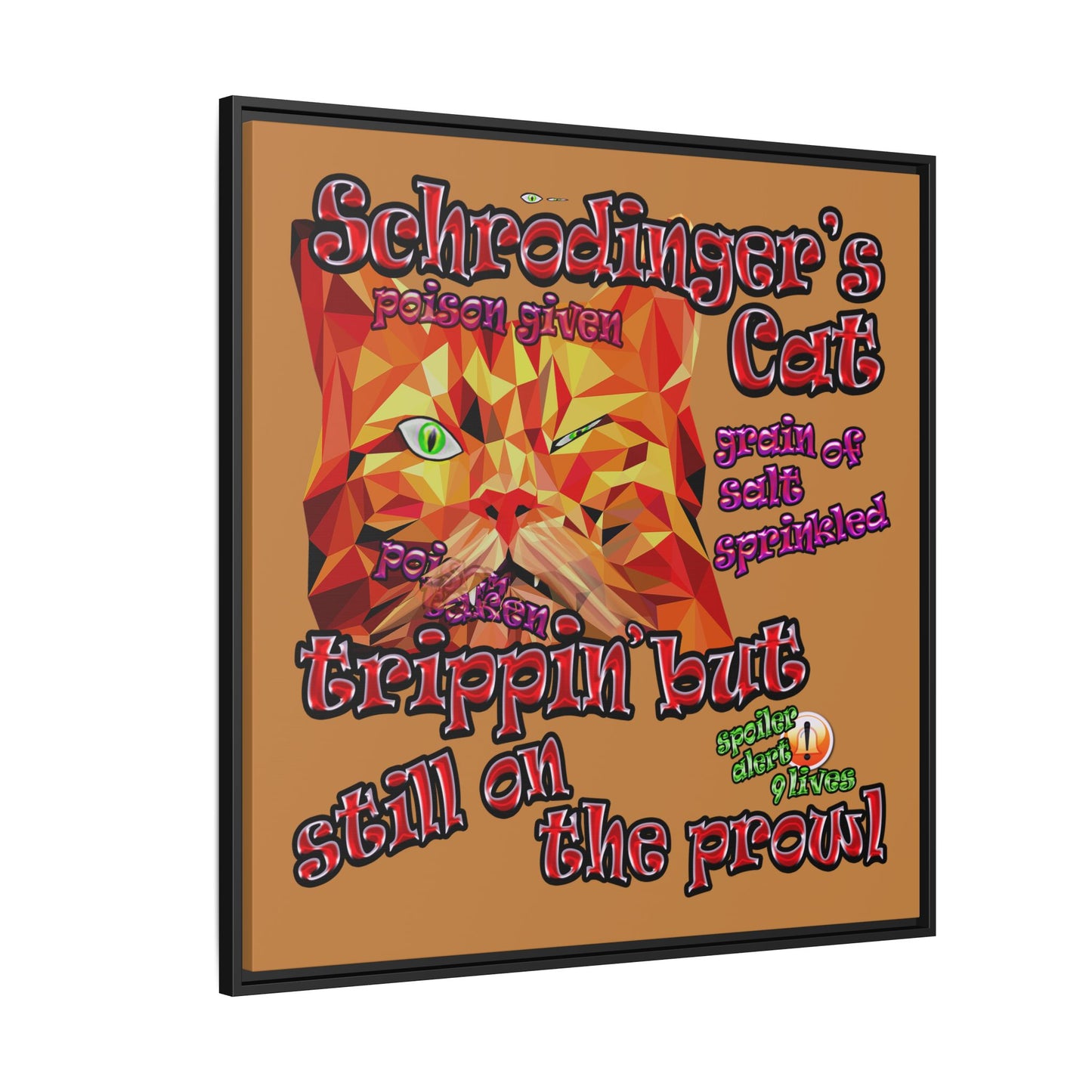 schrodinger's cat - framed canvas art (light brown)