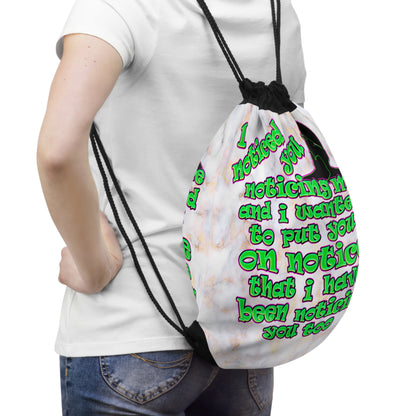 noticed you noticing - Drawstring Bag (white marble)