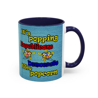 popping like popcorn - Accent Mug (faded dark blue)