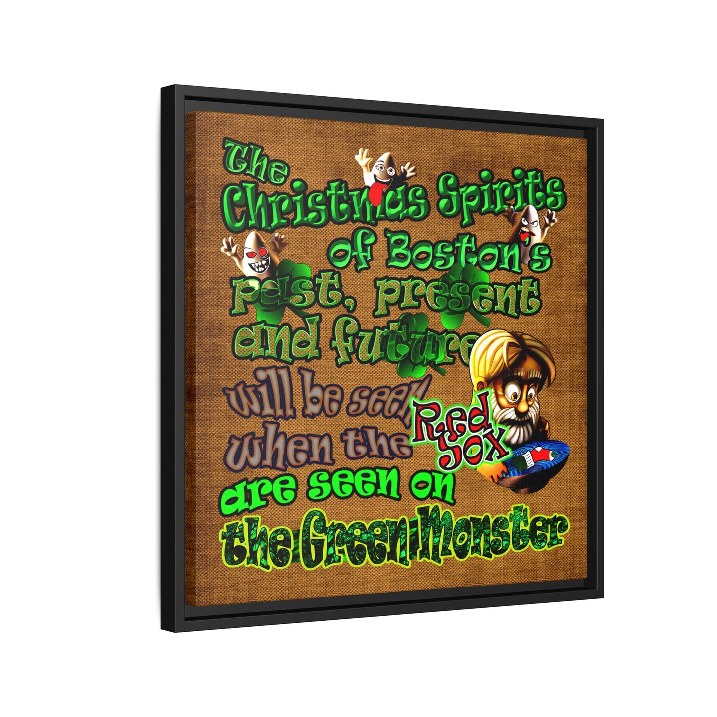 christmas spirits of boston - framed canvas art (brown papyrus)