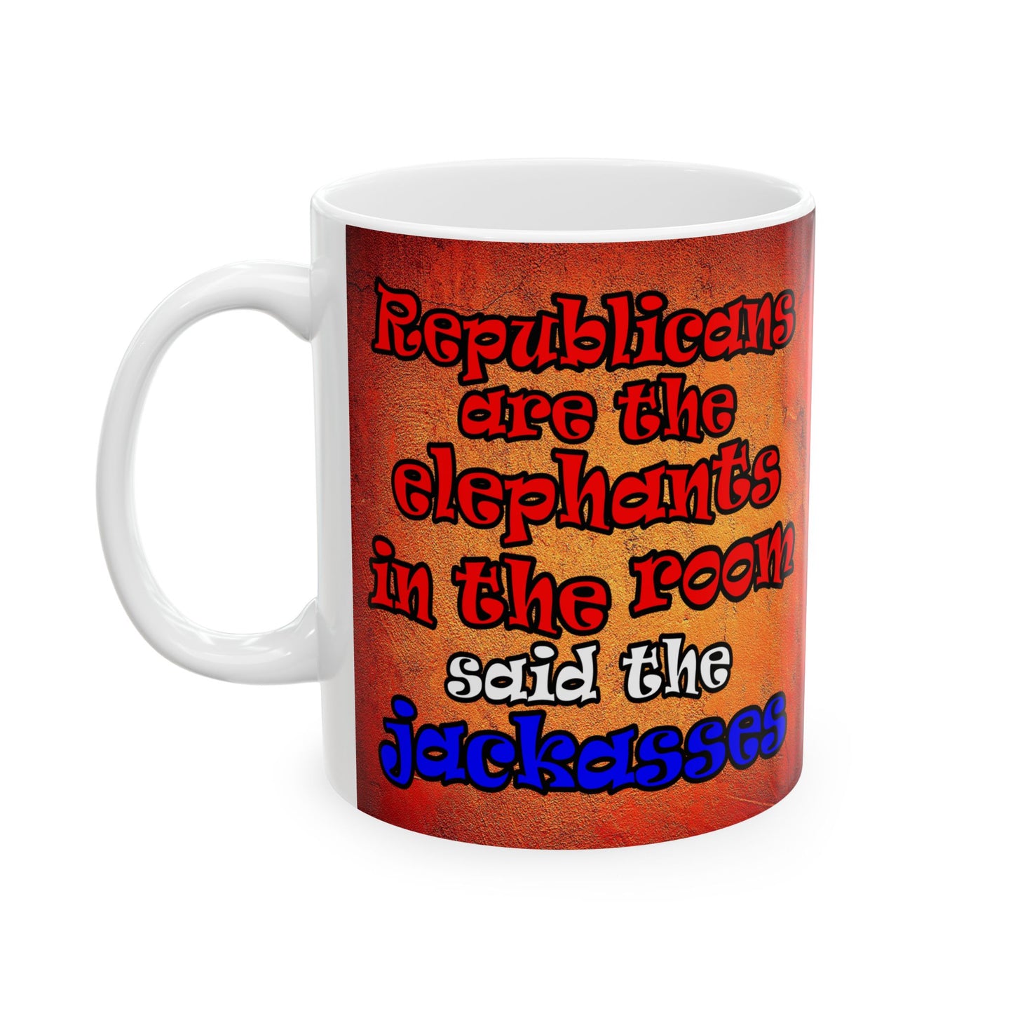 donkeys and elephants - White Mug (burnt orange)