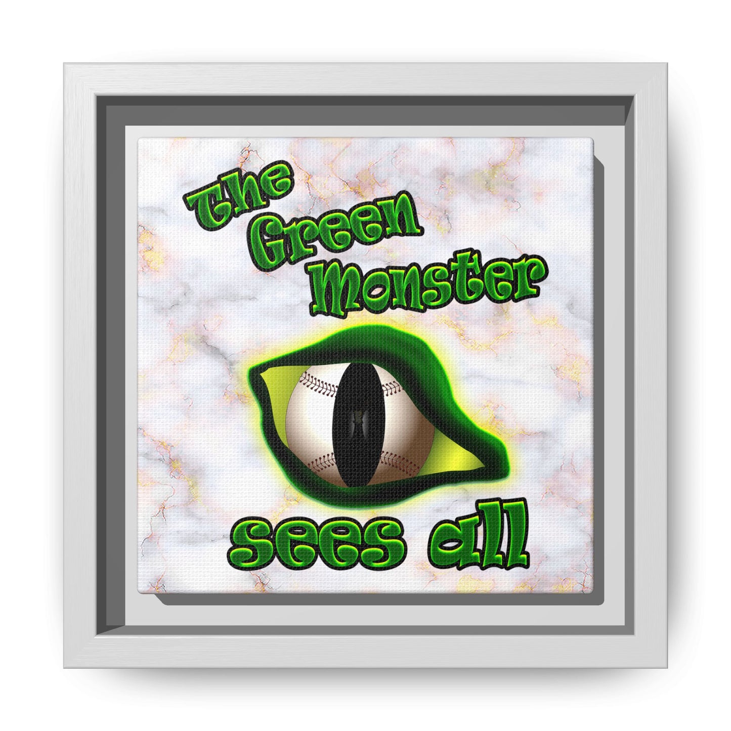 green monster - framed canvas art (white marble)
