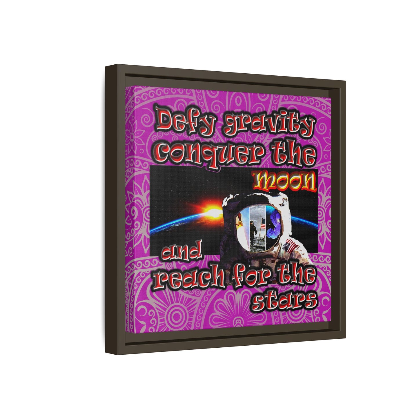 defy conquer reach - framed canvas art (pink swirl)