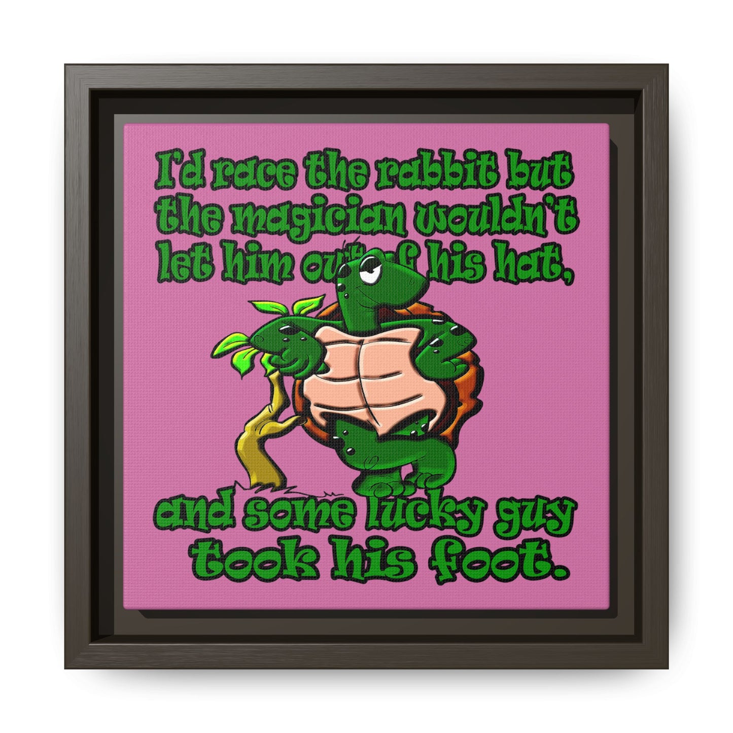 turtle race - framed canvas art (light pink)