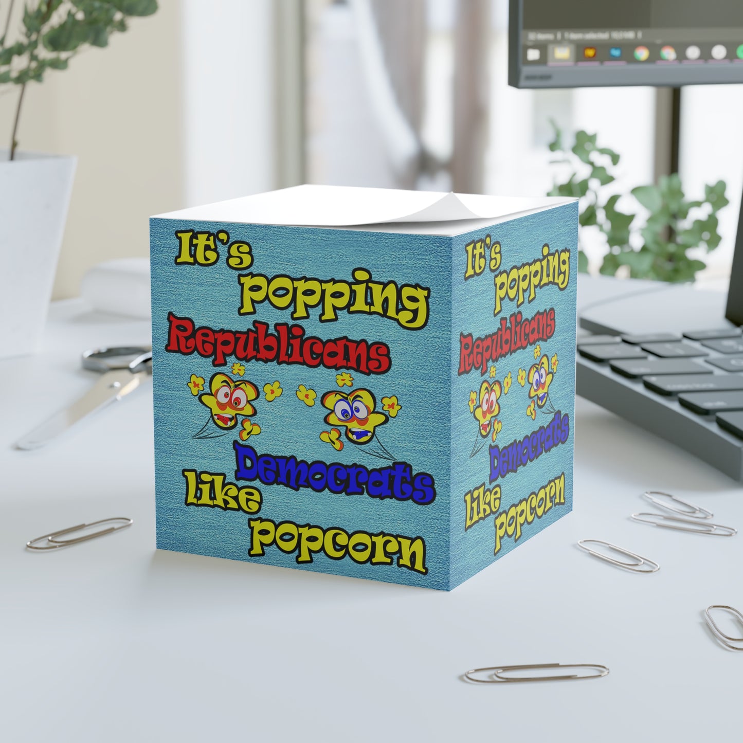 popping like popcorn - note cube (faded blue)