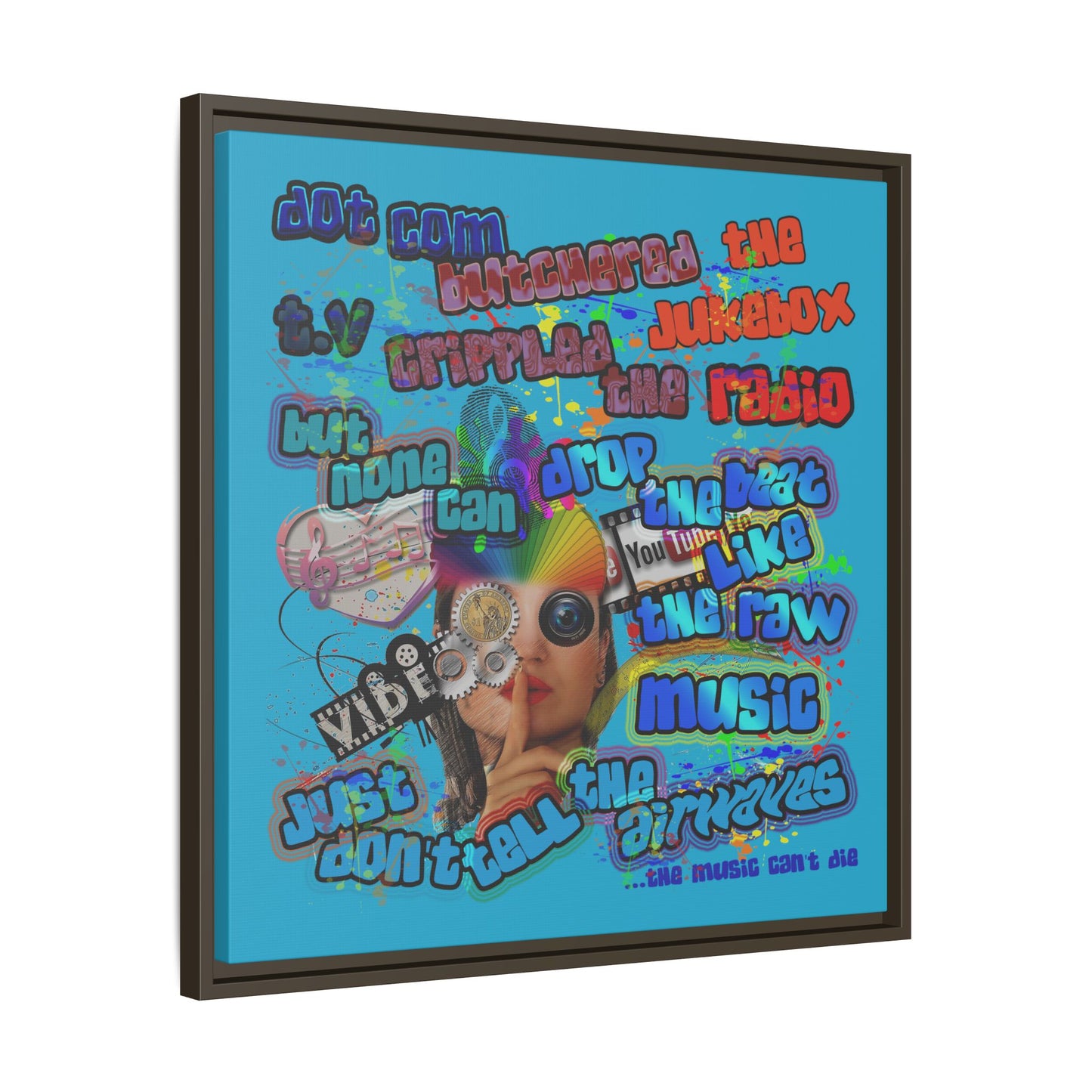 drop the beat - framed canvas art (turquoise)
