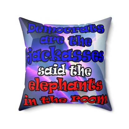 donkeys and elephants - Spun Polyester Square Pillow - (grey-pink wave)