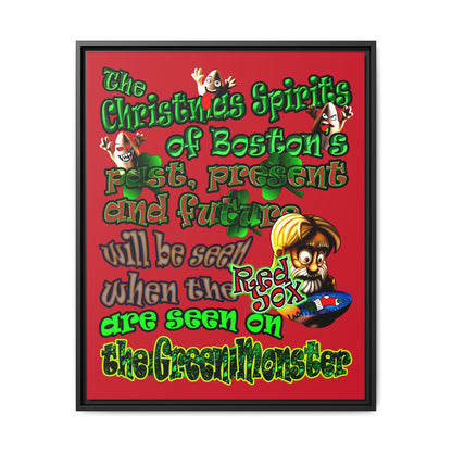 christmas spirits of boston - framed canvas art (dark red)
