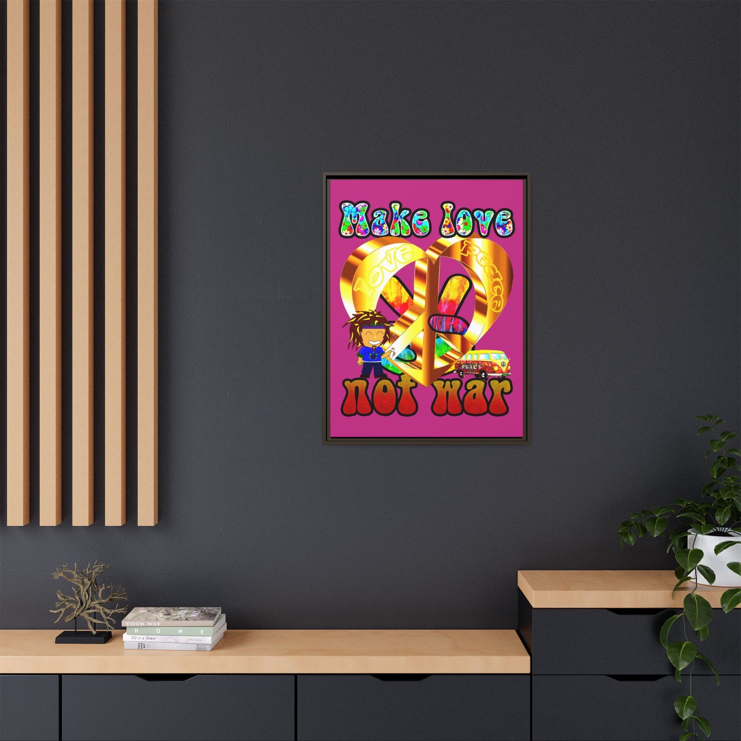 love peace - framed canvas art (pink)