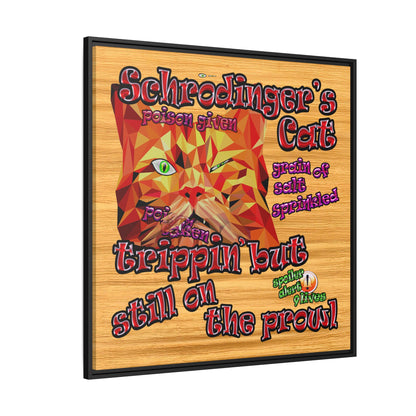 schrodinger's cat - framed canvas art (butterscotch wood finish)