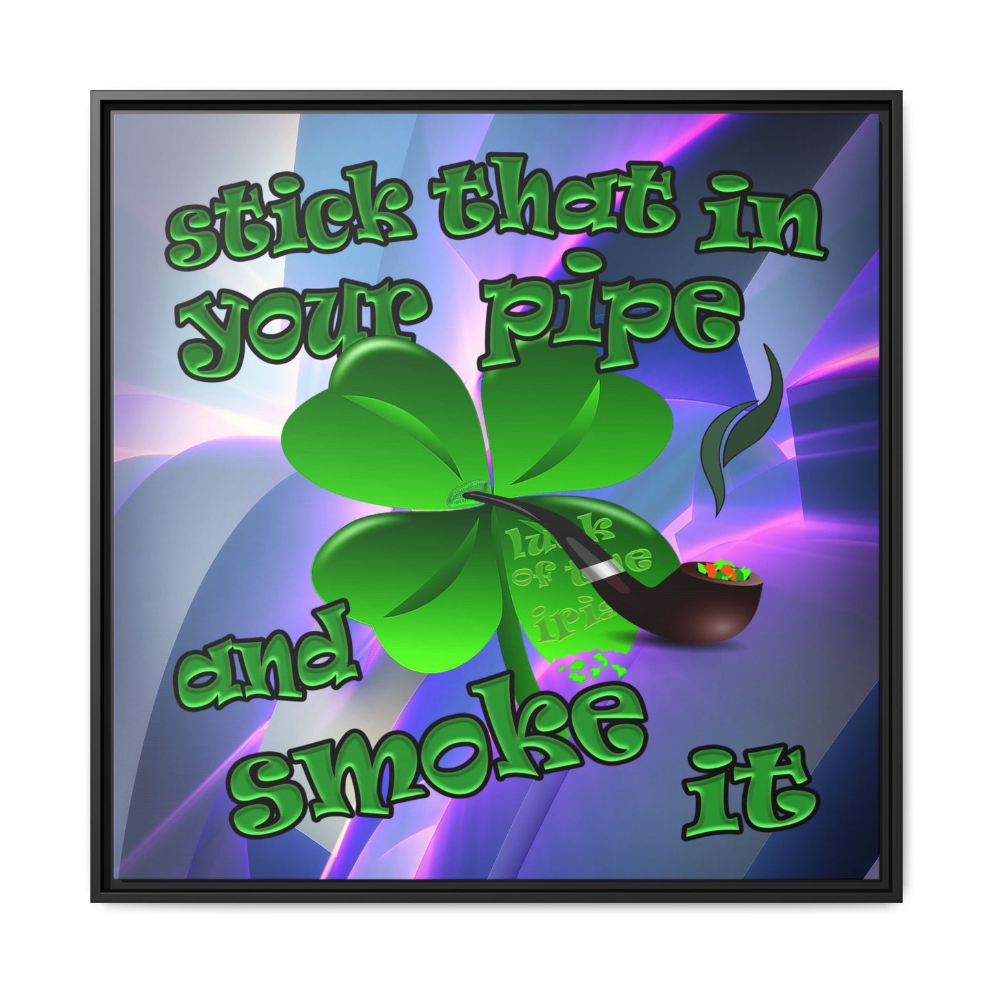 stick that in your pipe and smoke it - framed canvas art (grey-pink wave)