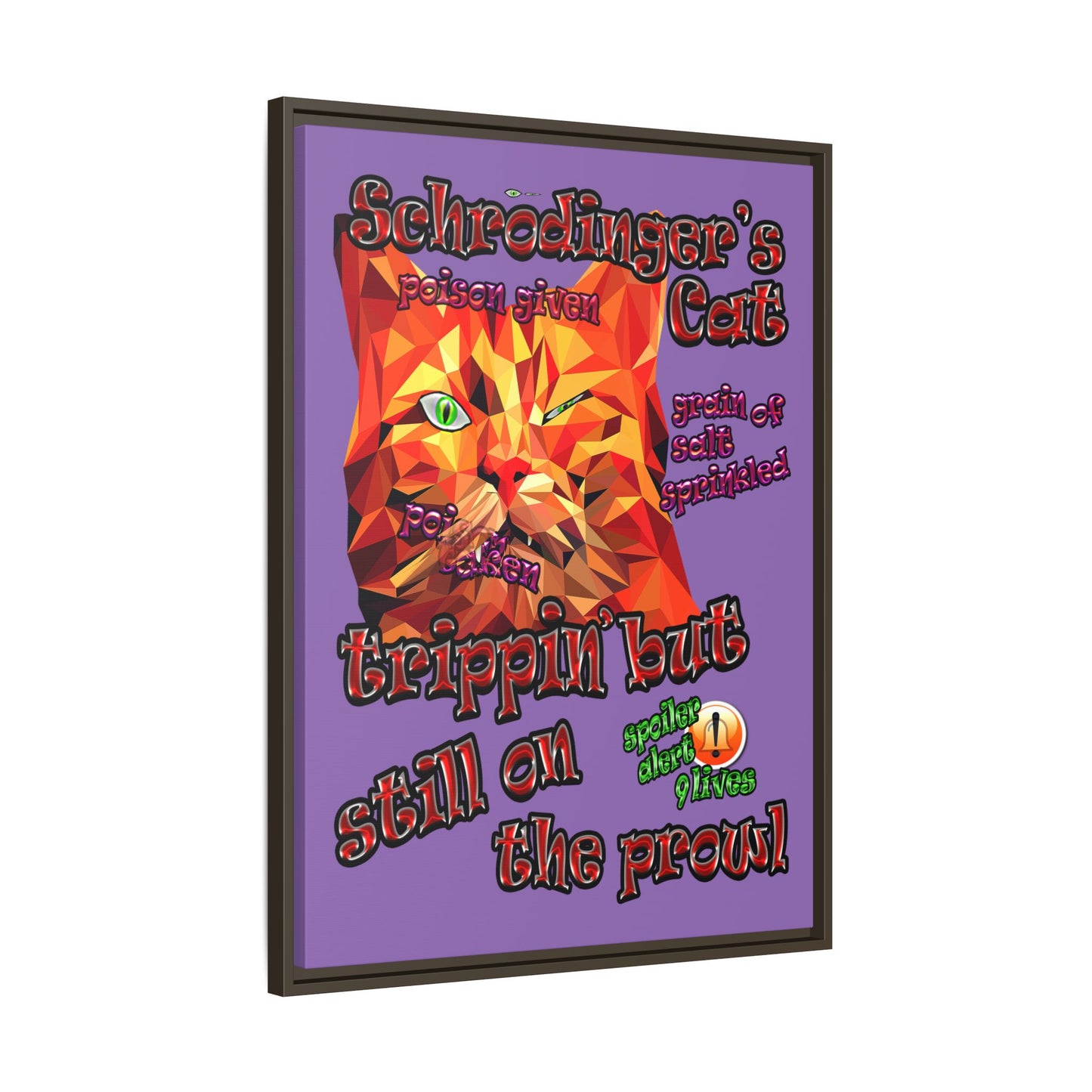 schrodinger's cat - framed canvas art (light purple)