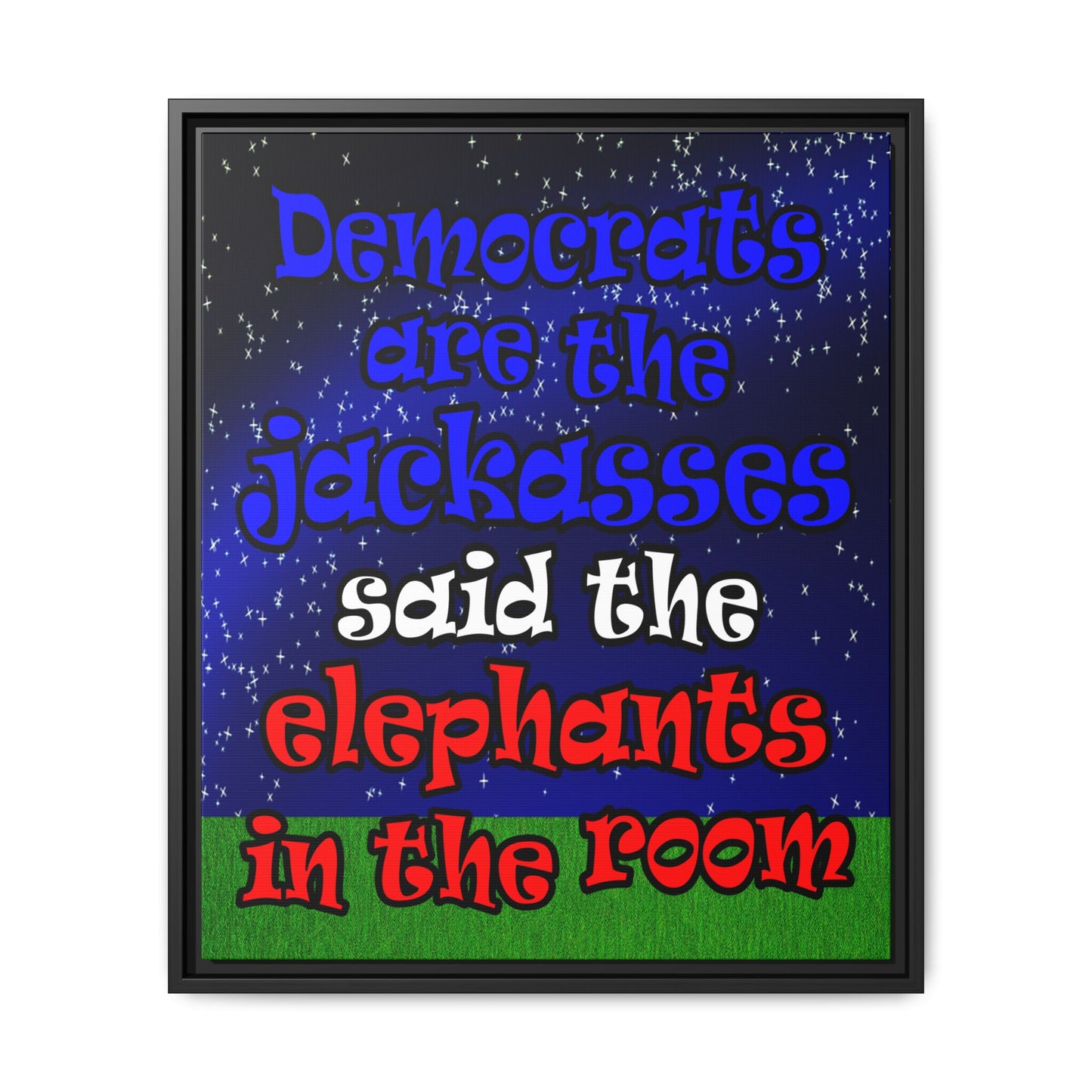 donkeys and elephants - framed canvas art ('snoops' background)