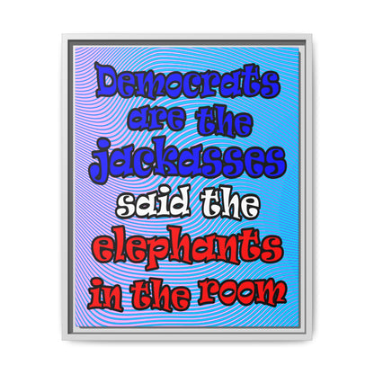 donkeys and elephants - framed canvas art (light blue-purple wave)