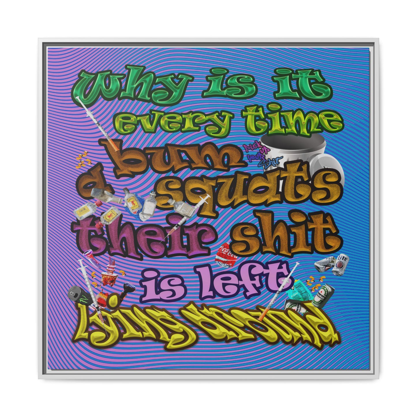the bum's shit - framed canvas art (light blue-purple wave)