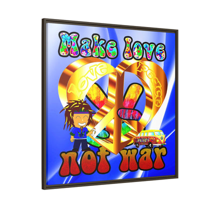 love peace - framed canvas art (blue-white wave)