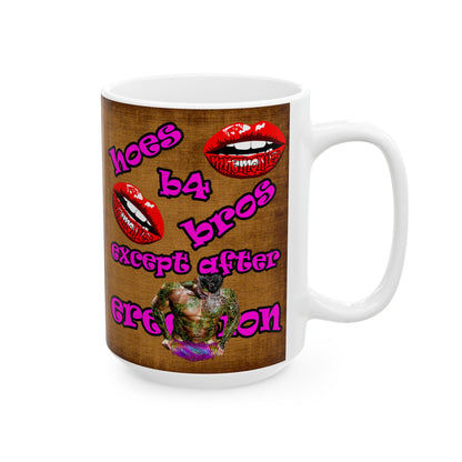 hoes b4 bros - White Mug (brown papyrus)