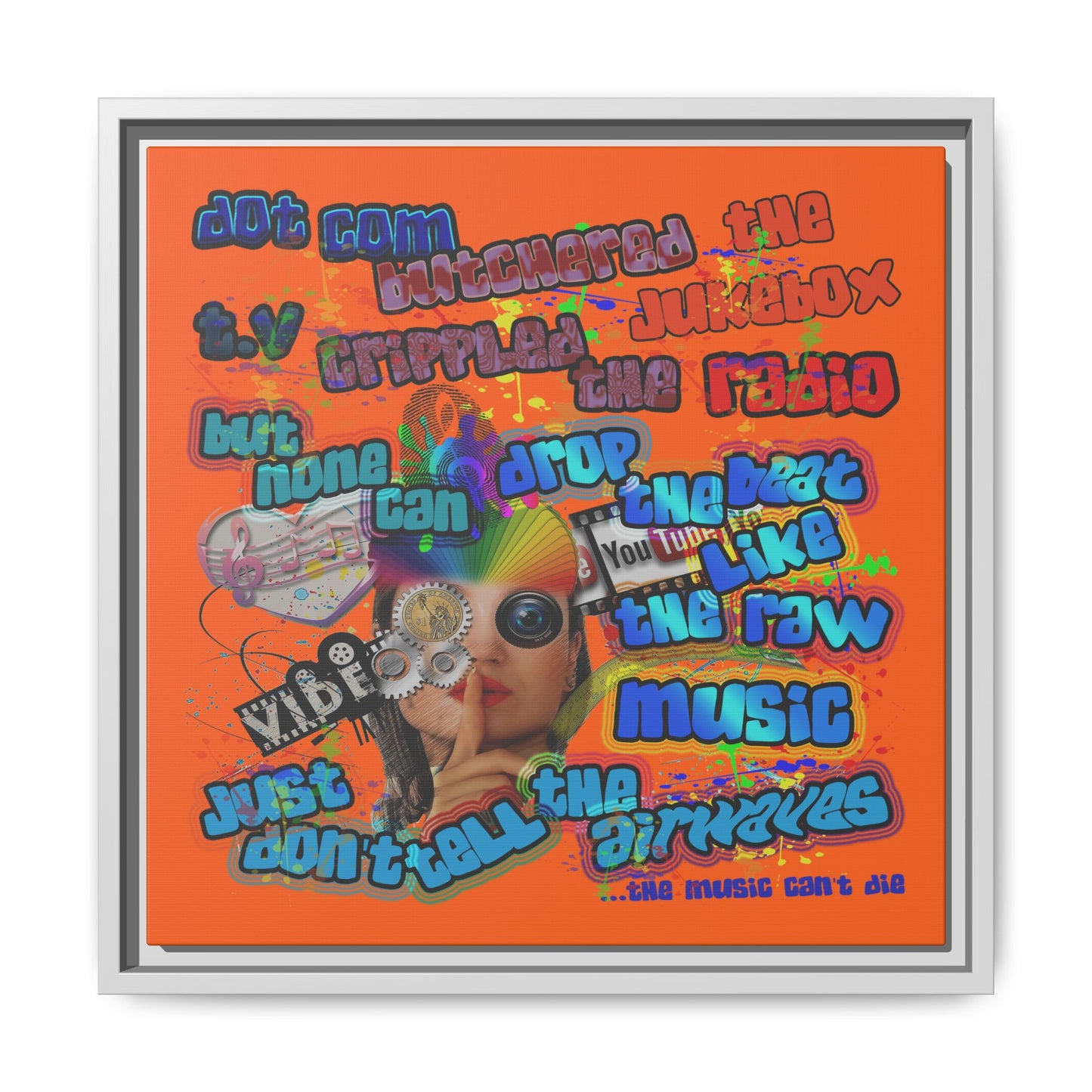 drop the beat - framed canvas art (orange)