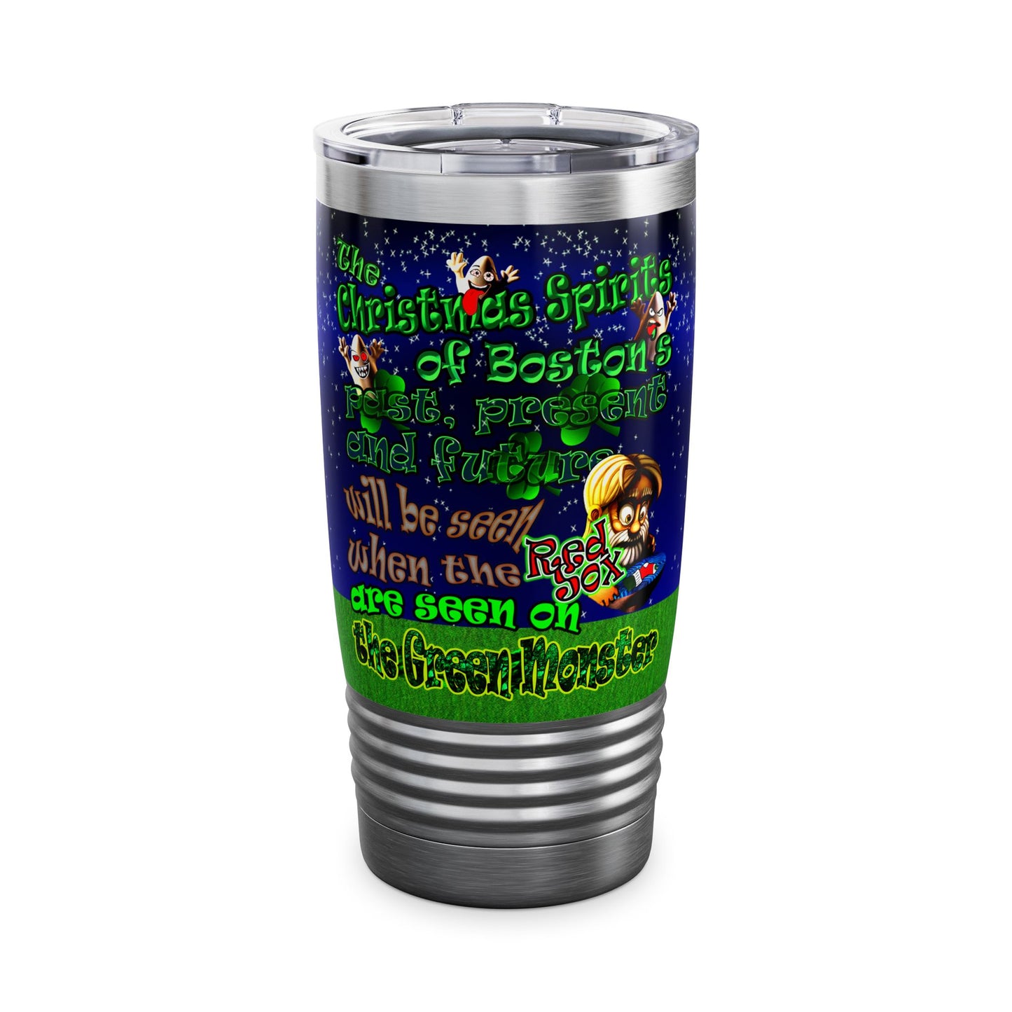 christmas spirits of boston - Ringneck Tumbler, 20oz ('snoops' background)
