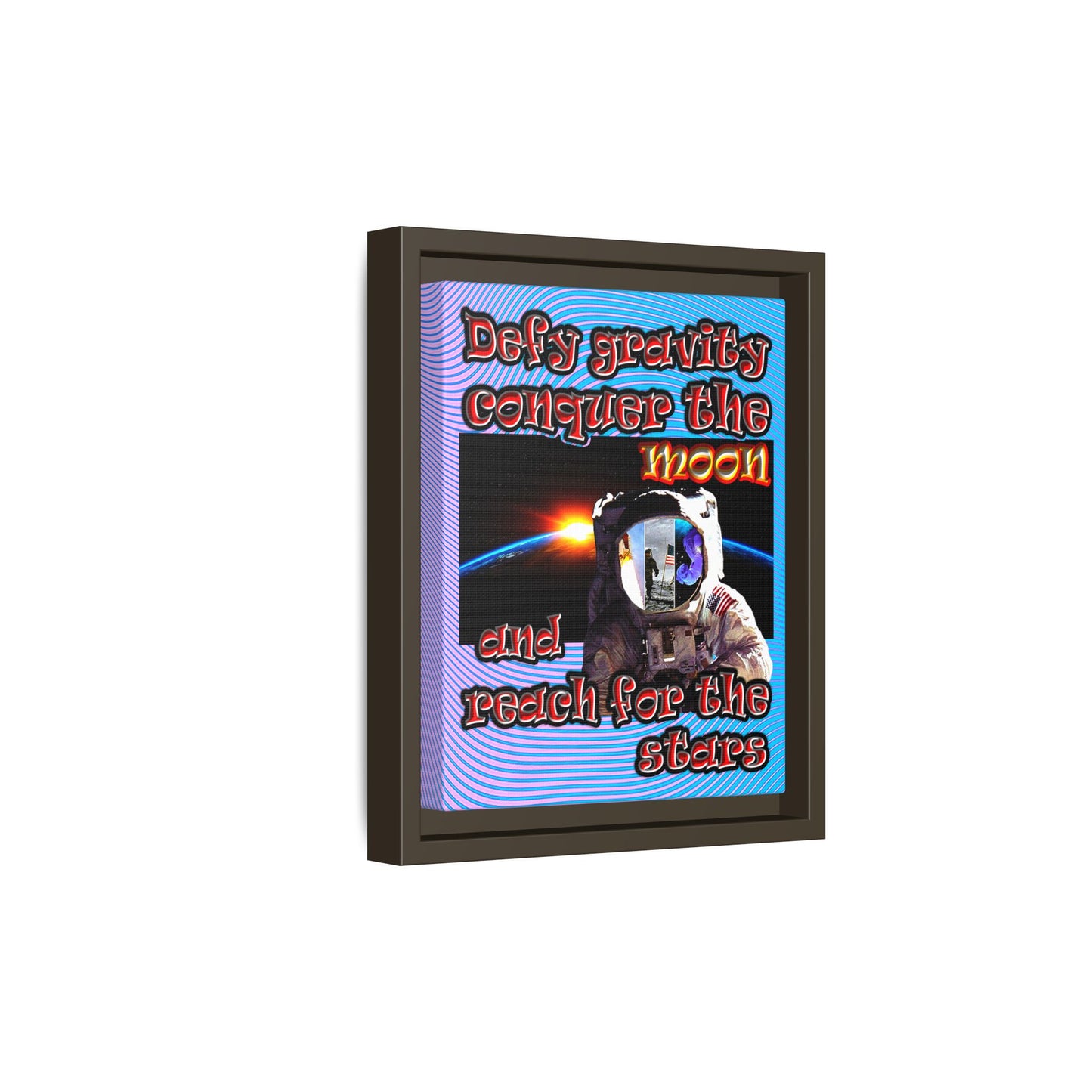 defy conquer reach - framed canvas art (light blue-purple wave)