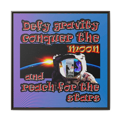 defy conquer reach - framed canvas art (light blue-purple wave)