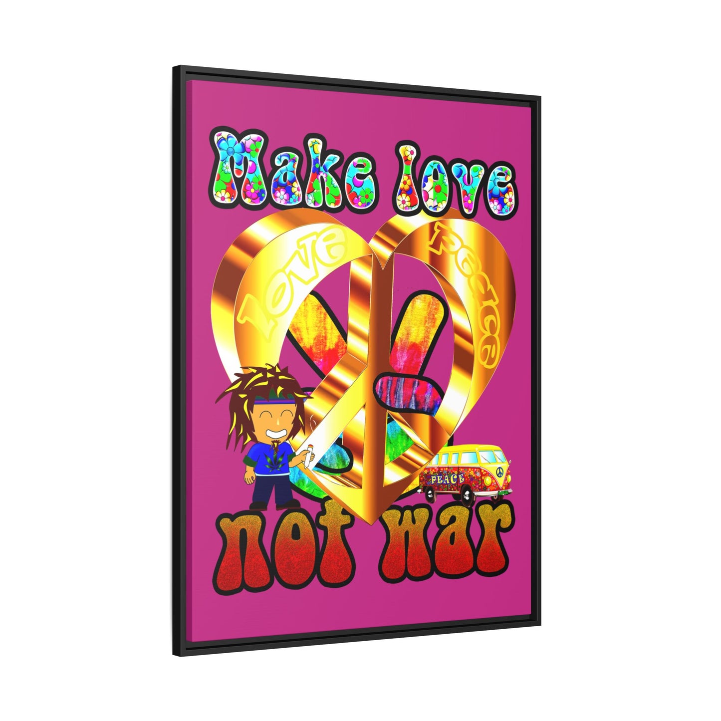 love peace - framed canvas art (pink)