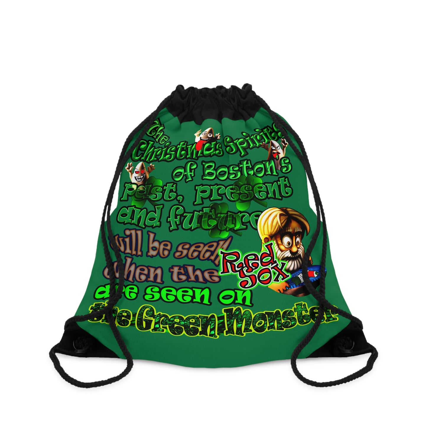 christmas spirits of boston - Drawstring Bag (dark green)