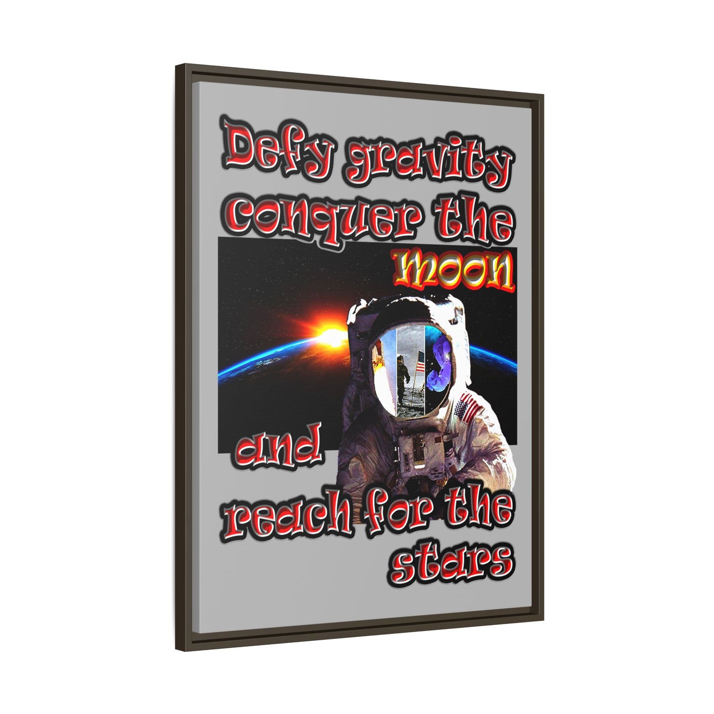 defy conquer reach - framed canvas art (light grey)