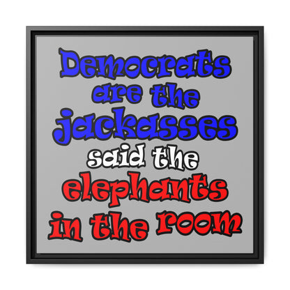 donkeys and elephants - framed canvas art (light grey)
