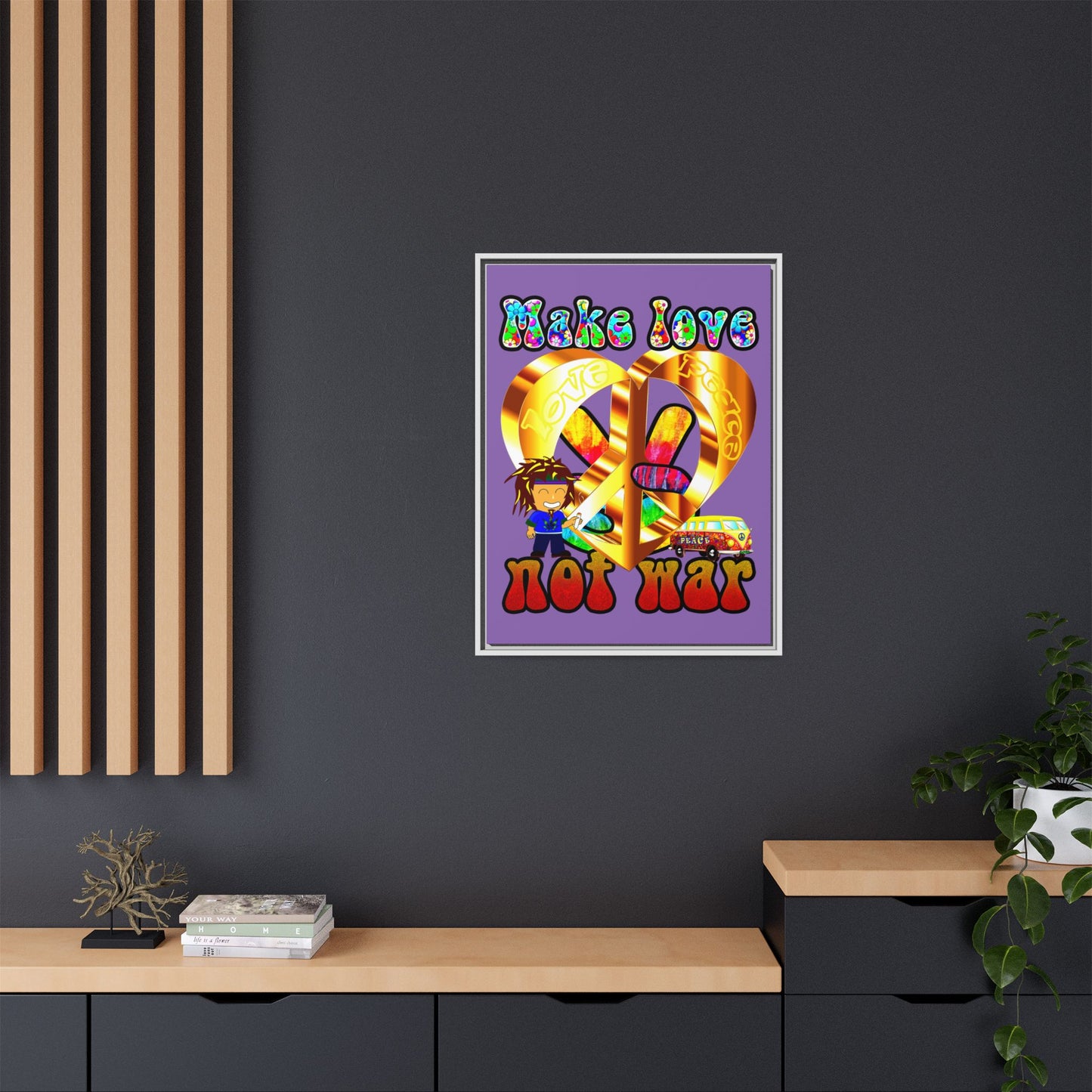 love peace - framed canvas art (light purple)