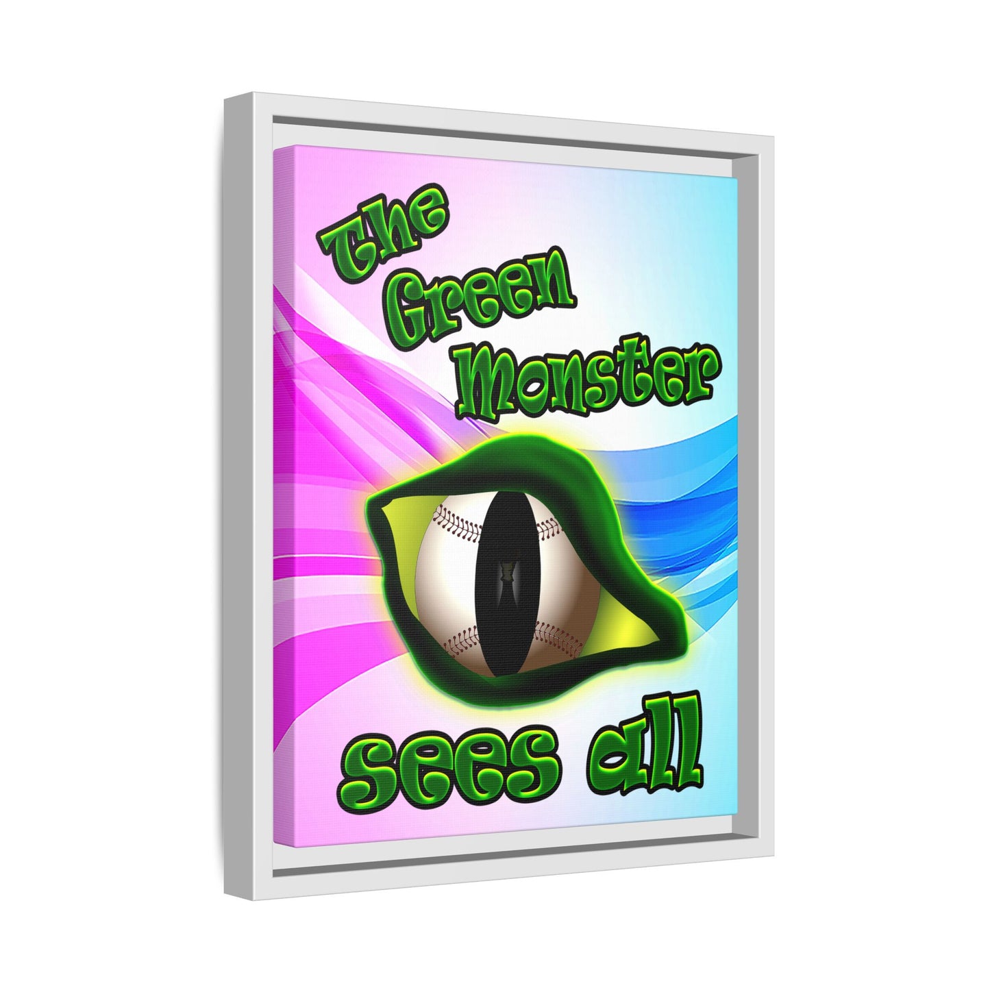 green monster - framed canvas art (light blue-pink wave)