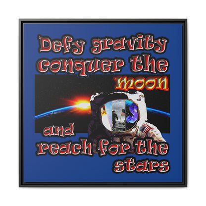 defy conquer reach - framed canvas art (dark blue)